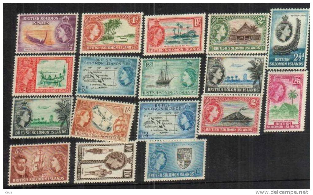 BRITISH SOLOMON ISLANDS  PICTORIAL SET 1/2P-1 POUND QEII VFM 1956-63 SG82-96 CV 90 POUNDS  READ DESCRIPTION !! - Isole Salomone (1978-...)