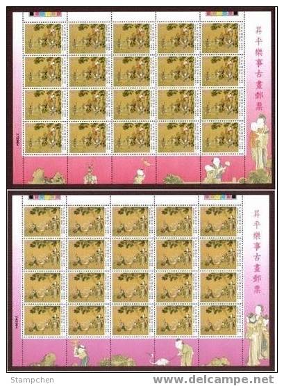 1999 Ancient Chinese Painting - Joy Peacetime Stamps Sheets Paper Kite Coin Dog Rabbit Elephant - Elefanten