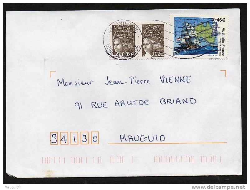 DF / FRANCE SUR LETTRE  TP 3476 EXPLORATEUR FLINDERS VOILIER L' INVESTIGATOR ET CARTE AUSTRALIE OBL. 44 NANTES - Briefe U. Dokumente