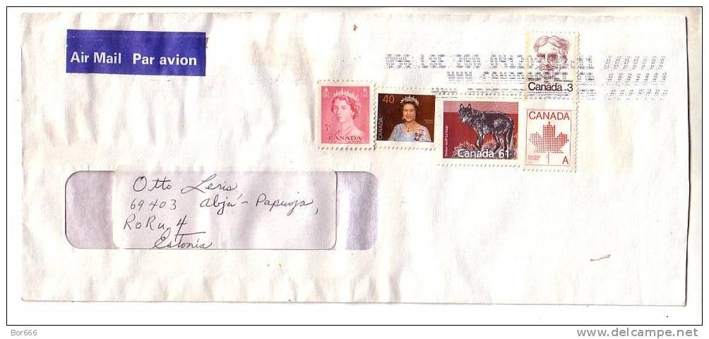 GOOD CANADA Postal Cover To ESTONIA  - Good Stamped: Queen ; Wolf - Cartas & Documentos
