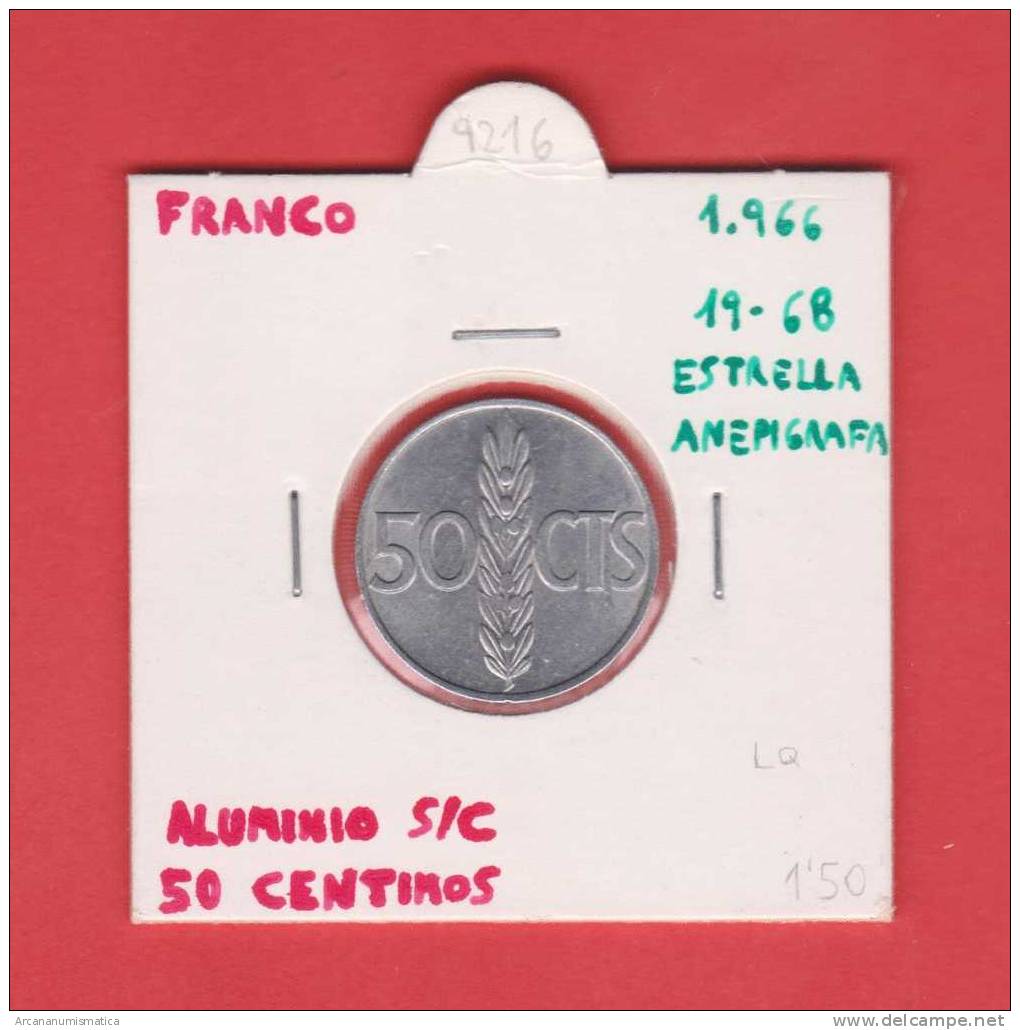 ESPAÑA / FRANCO   50  CENTIMOS  1.966  #68  ALUMINIO  KM#795  SC/UNC     DL-9216 - 50 Centimos