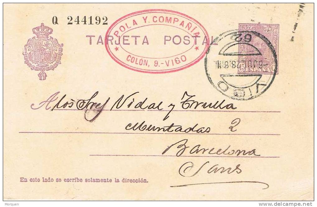 Entero Postal VIGO (Pontevedra) 1928. Alfonso XIII Vaquer - 1850-1931