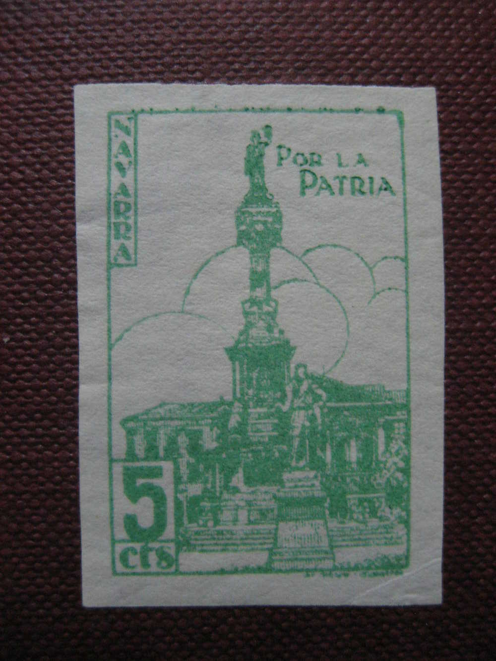 Navarra 5 Cts Por La Patria Guerra Civil España Spain Civil War Viñeta Poster Stamp Label Cinderella - Viñetas De La Guerra Civil