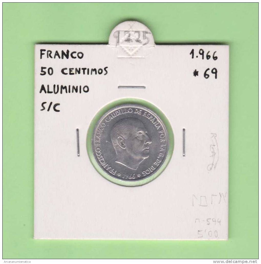 ESPAÑA / FRANCO   50  CENTIMOS  1.966  #69  ALUMINIO  KM#795  SC/UNC     DL-9225 - 50 Céntimos