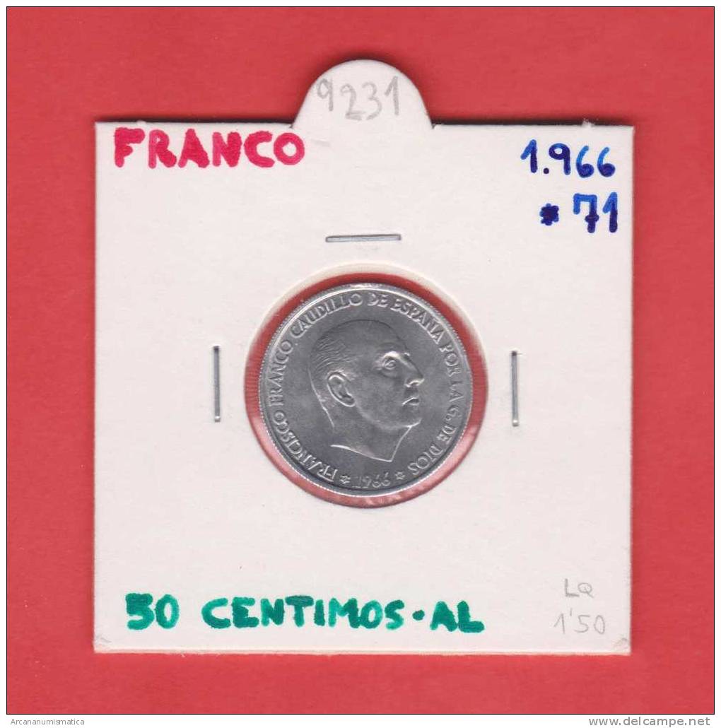 ESPAÑA / FRANCO   50  CENTIMOS  1.966  #71  ALUMINIO  KM#795  SC/UNC    DL-9231 - 50 Céntimos