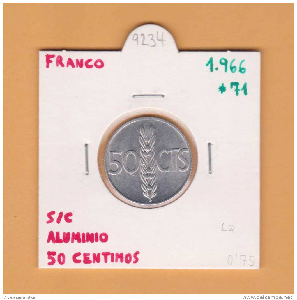 ESPAÑA / FRANCO   50  CENTIMOS  1.966  #71  ALUMINIO  KM#795  SC/UNC    DL-9234 - 50 Centimos
