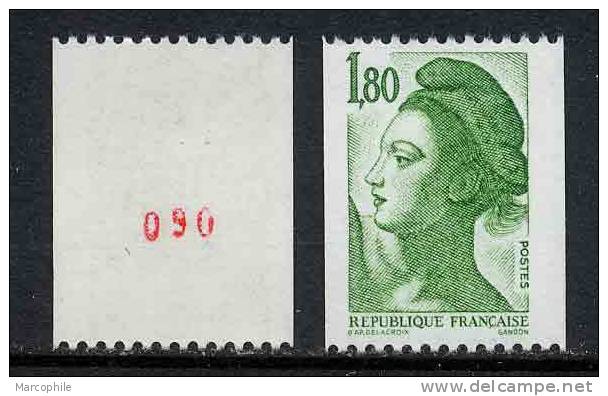 FRANCE - TYPE LIBERTE 1.80 Francs Vert - NUMERO ROUGE DE ROULETTE # 2378a ** - Coil Stamps
