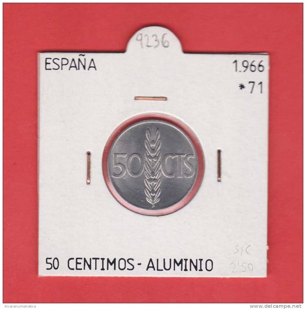 ESPAÑA / FRANCO   50  CENTIMOS  1.966  #71  ALUMINIO  KM#795  SC/UNC    DL-9236 - 50 Centimos