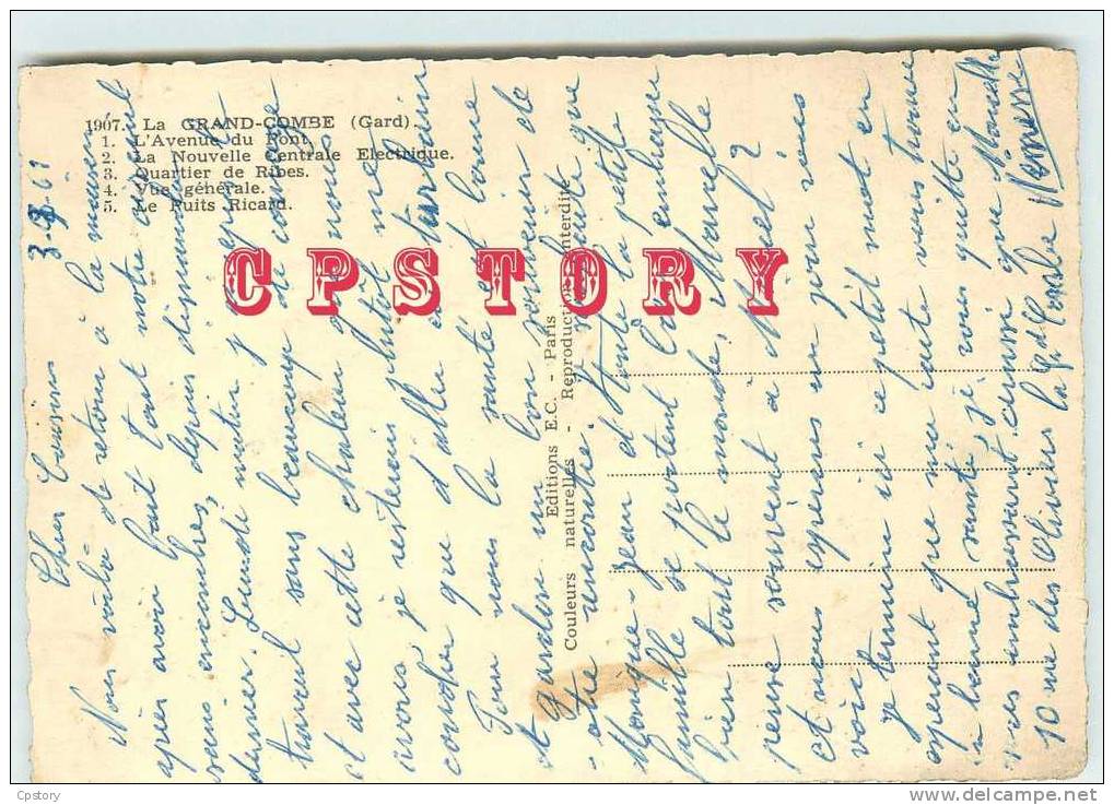 30 - LA GRAND COMBE - Puit De Mine Ricard + Usine Elect.+ Avenue Du Pont + Quartier De Ribes Et Vue Générale - Dos Scané - La Grand-Combe
