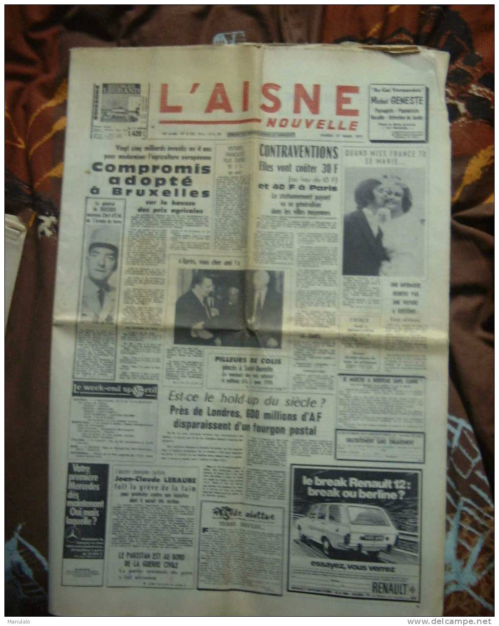 Journal - L´aisne Nouvelle - Samedi 27 Mars 1971 - Andere & Zonder Classificatie