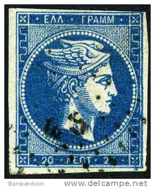 Greece #20b Used Dark Blue 20l Hermes From 1862 - Oblitérés