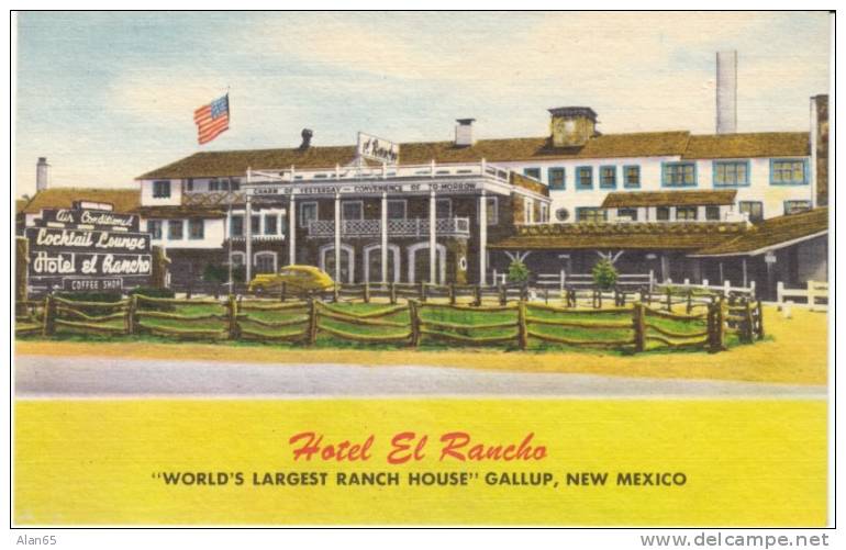 Gallup NM New Mexico, Hotel El Rancho On Route 66, On C1940s Vintage Linen Postcard - Other & Unclassified