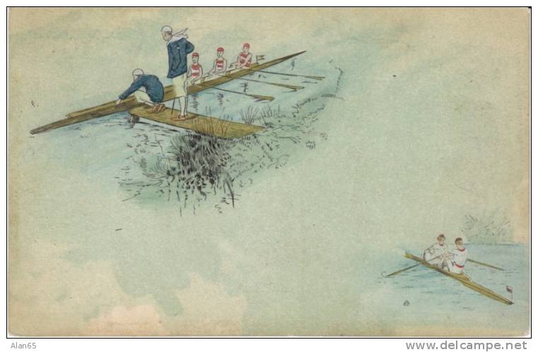 Rowing, Artist 1900s Vintage Postcard, Sculls Crew - Rowing