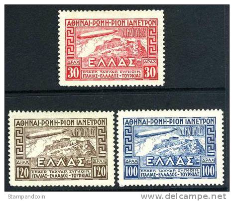 Greece C5-7 XF Mint Hinged Zeppelin Airmail Set From 1933 - Unused Stamps