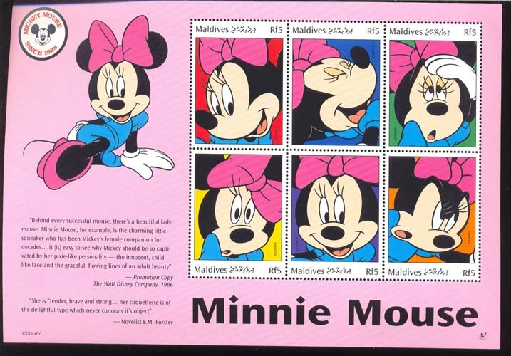 #  M-435-2*   MINT NEVER HINGED MINI SHEET OF DISNEY70th ANNIV. MINNIE MOUSE ,   (  MALDIVES   2352 - Disney