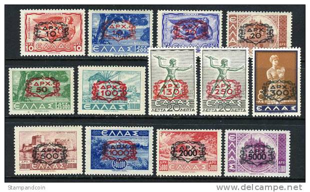 Greece 472-81 Mint Never Hinged Surcharged Set From 1946 - Neufs