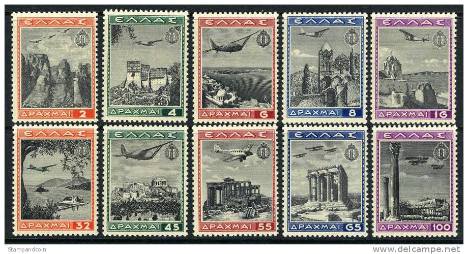 Greece C38-47 Mint Never Hinged Airmail Set From 1940 - Unused Stamps