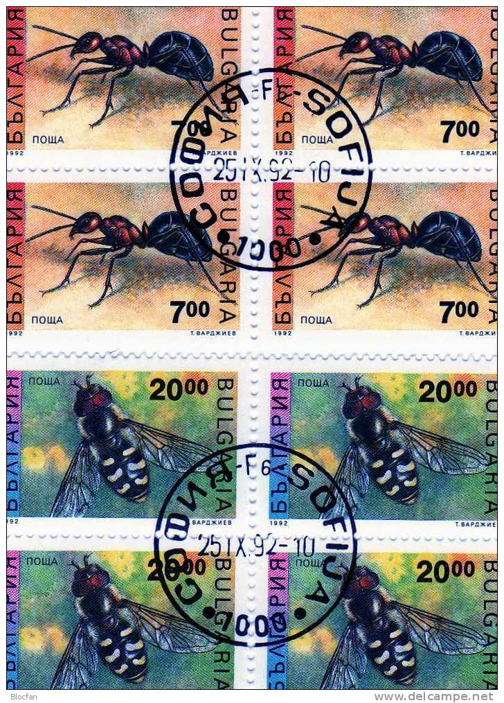 Naturschutz 1992 Bulgarien 3998/9,ZD+ 4-Block O 14€ WWF Ameise/Schwebfliege Bloc Fauna M/s Sheets Insects Ss Bf BULGARIA - Other & Unclassified