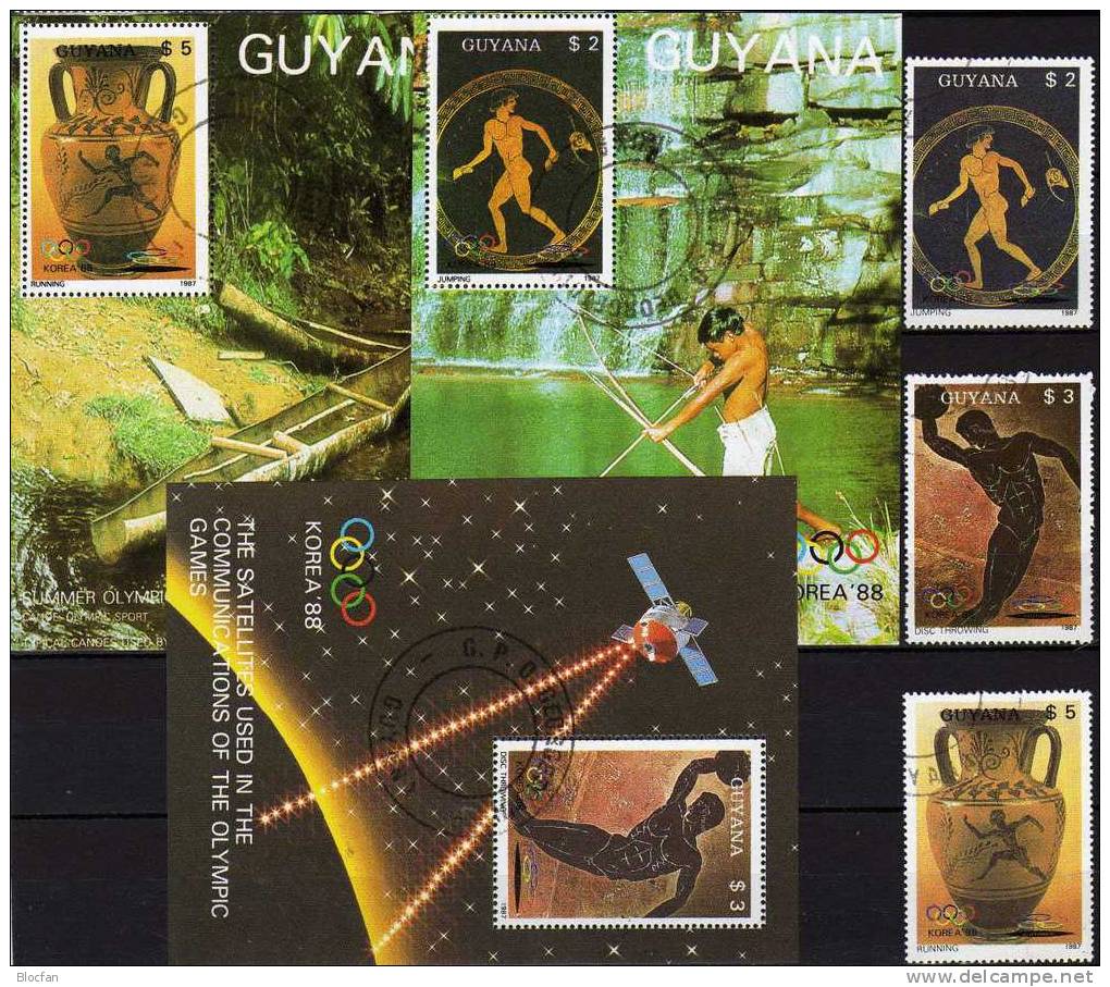 Sommer-Olympiade 1988 GUYANA 2061/3, 4-Block, Bl. A-C20 o 115€ Weitsprung Lauf Diskus sheet of America