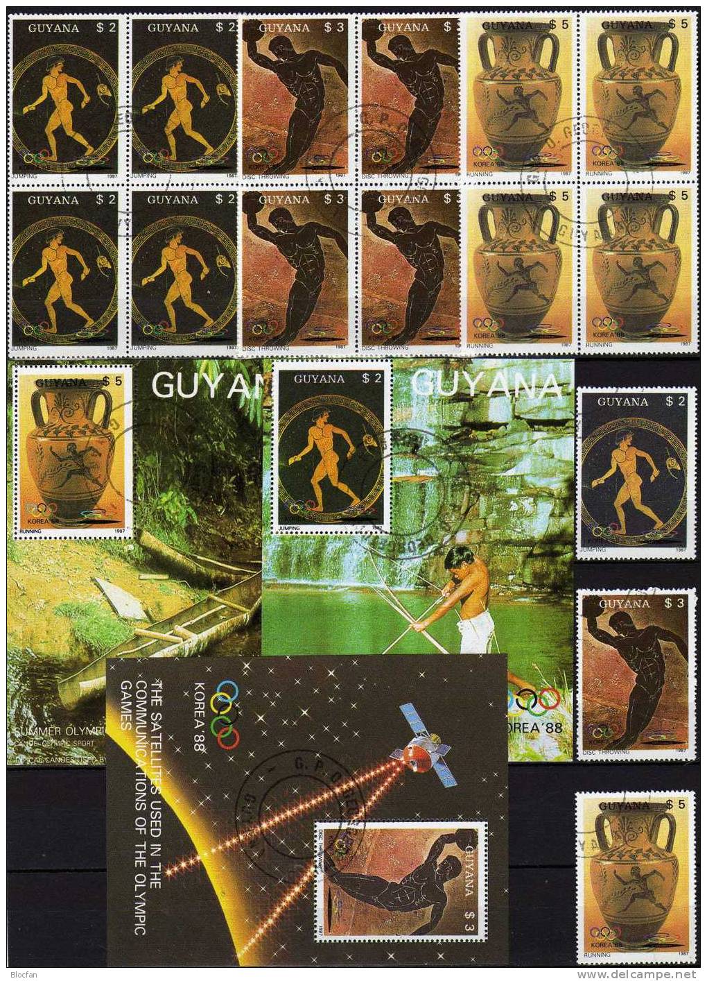 Olympiade Corea 1988 GUAYANA 2061/3, 4-Block, Block A-C20 O 115€ Weitsprung, Diskus, Lauf - Vrac (max 999 Timbres)