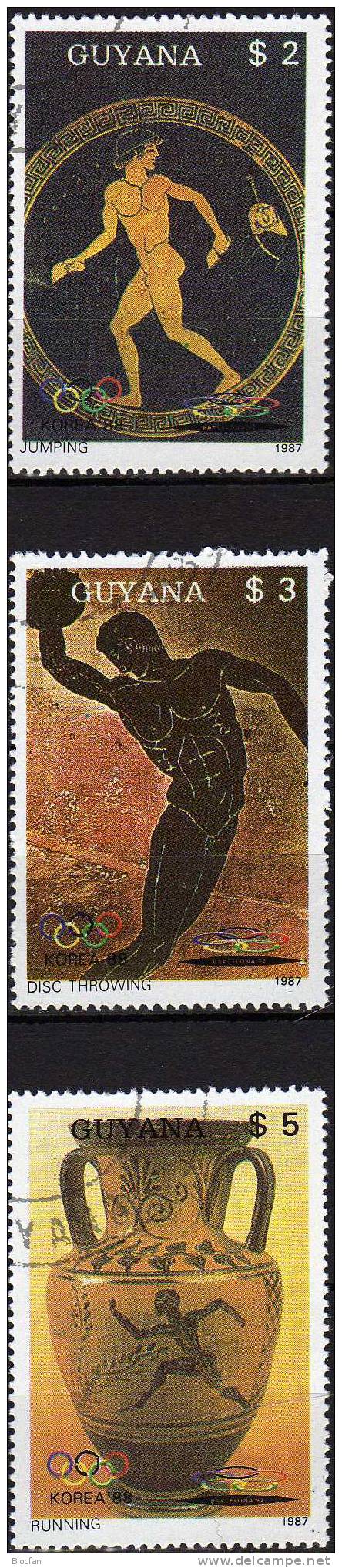 Olympiade Corea 1988 GUAYANA 2061/3, 4-Block, Block A-C20 o 115€ Weitsprung, Diskus, Lauf