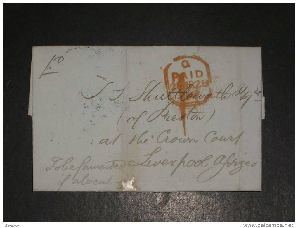 (1374) UK Stampless Cv To Liverpool 1846 "to Be Forwarded If Absent " - ...-1840 Prephilately