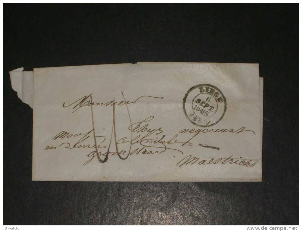 (1376) Belgium Stampless Cv LIEGE-Maestricht  1858  Tax 20 No Letter - 1830-1849 (Belgique Indépendante)