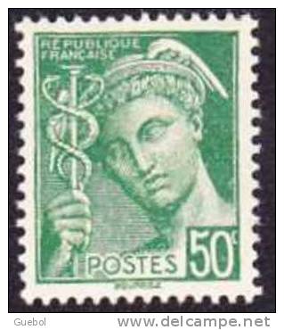 France Mercure N°  414 B ** Le 50 Centimes Vert - 1938-42 Mercurius