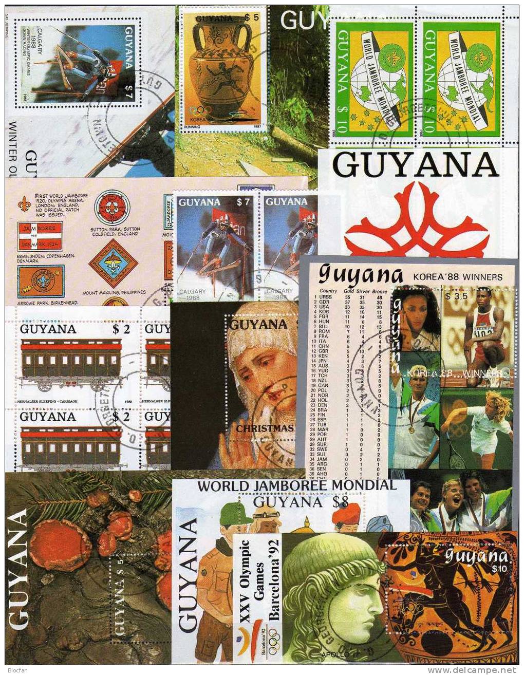 Topics-lot GUAYANA 12 Block+Kleinbogen O 285€ Sport Pilz Olympia Eisenbahn Hb Christmas M/s Scout Sheets Bloc Bf America - Lots & Kiloware (mixtures) - Max. 999 Stamps