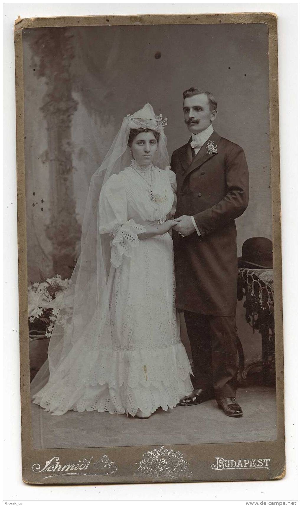 MARRIAGE / WEDDING - Bride, Mariée & Groom, Cabinet Photo, Atelier SCHMIDT, Budapest, Format: 20x11,5cm - Marriages