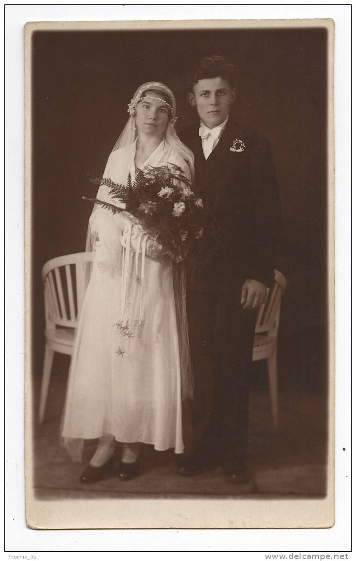 MARRIAGE / WEDDING - Bride, Mariée & Groom, Real Photo, 13,5x8,5cm - Marriages