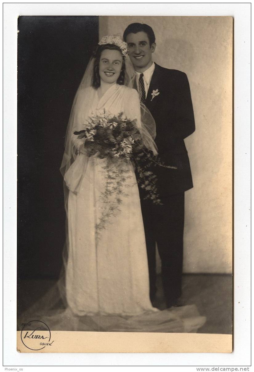 MARRIAGE / WEDDING - Bride, Mariée & Groom, Real Photo, Atelier KUBA, Osijek / Croatia, 14x9cm - Noces