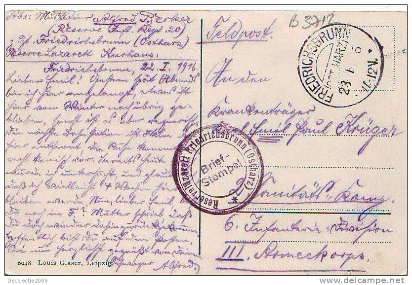 B3712 Germany Kurort Friedrichsbrunn Kurhaus U Anlagen Hospital Postmark 1915 Used Perfect Shape - Thale