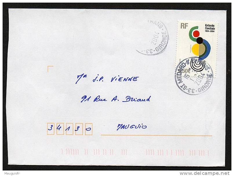 DF / FRANCE SUR LETTRE TP 3657 ENTENTE CORDIALE ART AQUARELLE OBL. 33 ST MEDARD D' EYRANS - Covers & Documents