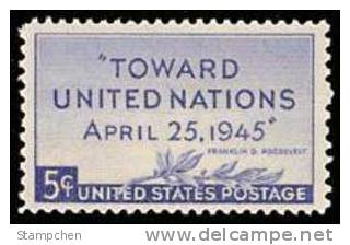 1945 USA UN Peace Conference Stamp Sc#928 Famous Roosevelt Olive Branch - Autres & Non Classés