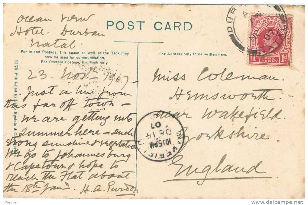 1944. Postal DURBAN . Stamp NATAL 1907 - Natal (1857-1909)