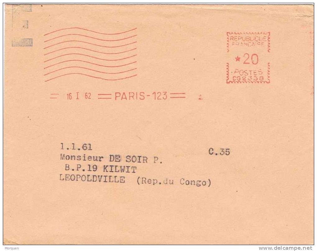 Carta PARIS 1962. Franqueo Mecanico A Congo - Brieven En Documenten