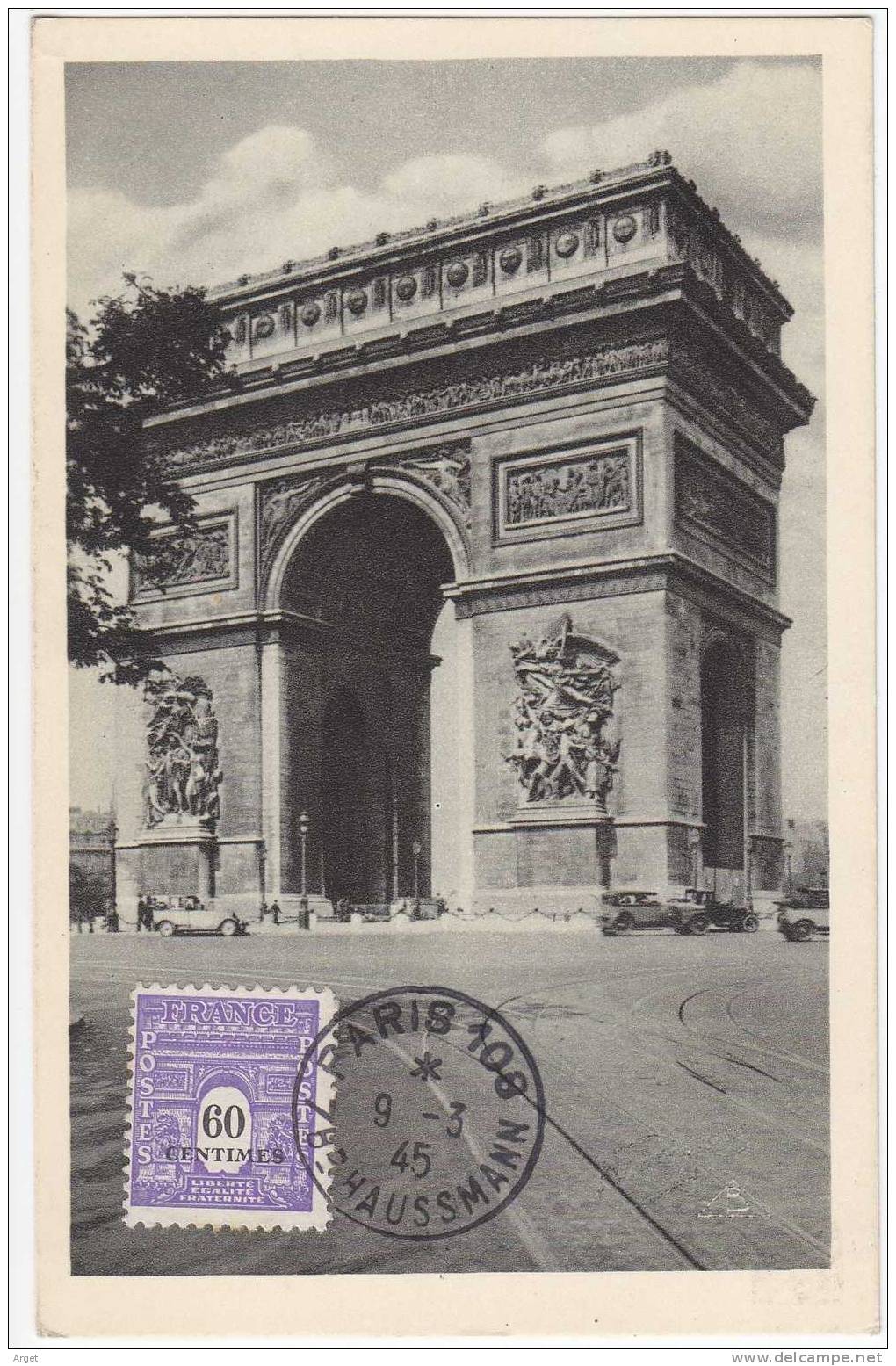 Carte-Maximum FRANCE N°Yvert 705 (Arc De Triomphe) Obl Paris 9.3.45, Ed Braun - 1940-1949