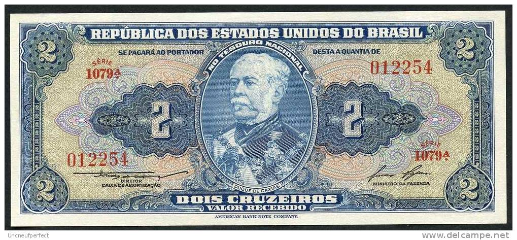 Brésil P 151b -  2 Cruzeiros 1958  Série 1079   *** UNC *** NEUF  *** - Brésil