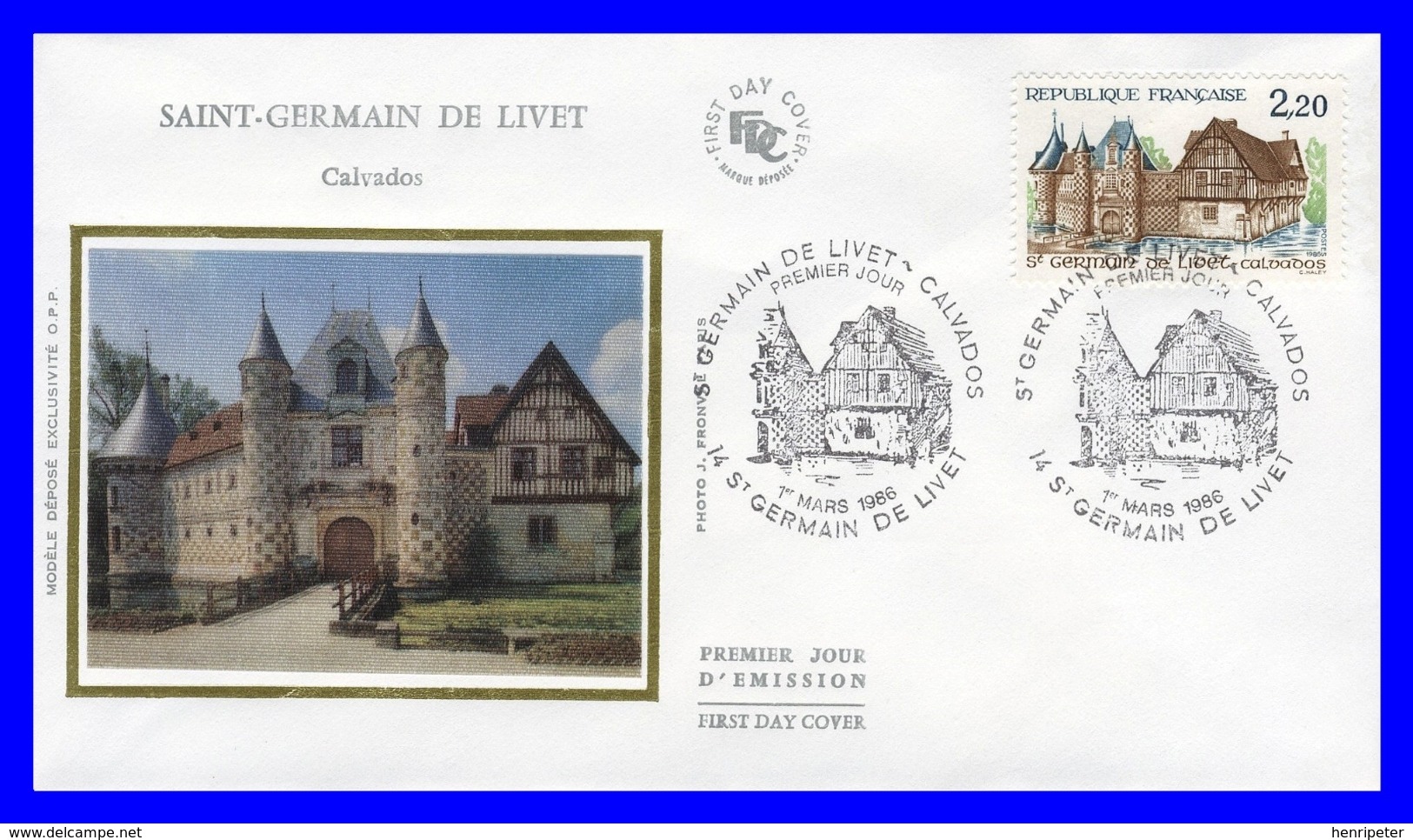 2403 (Yvert) Sur Enveloppe Premier Jour Illustrée Sur Soie - Série Touristique Saint Germain De Livet - France 1986 - 1980-1989