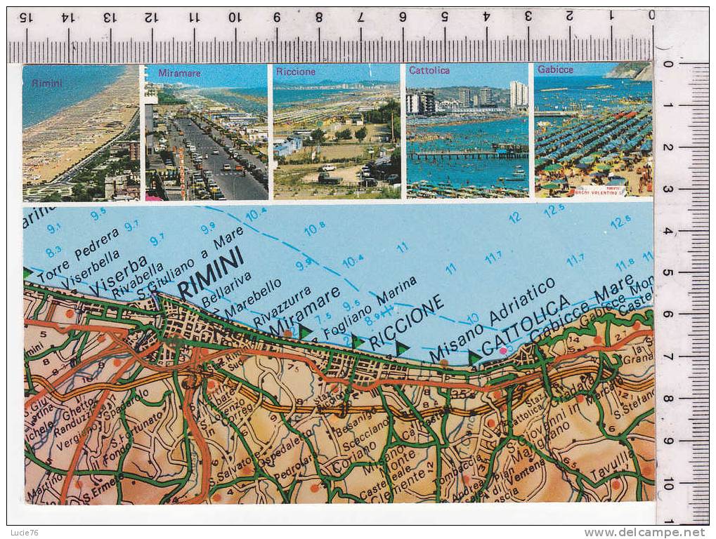 RIVIERA ADRIATICA  -  La Côte  D´après Carte Routière - 5 Vues : RIMINI, MIRAMARE, RICCIONE, CATTOLICA, GABICCE - Rimini