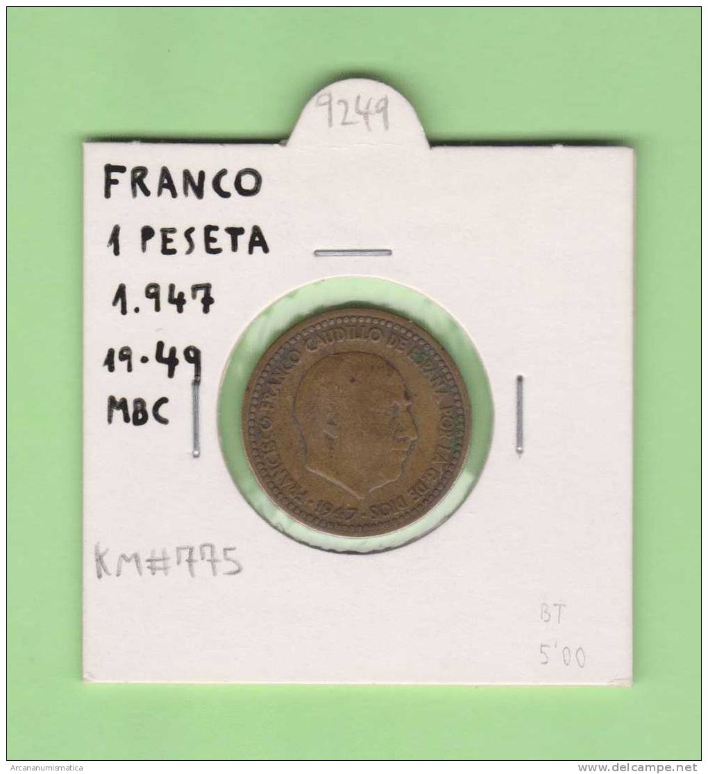 ESPAÑA / FRANCO   1  PESETA   1.947 #49  ALUMINIO-BRONCE  KM#775  MBC/VF    DL-9249 - 1 Peseta