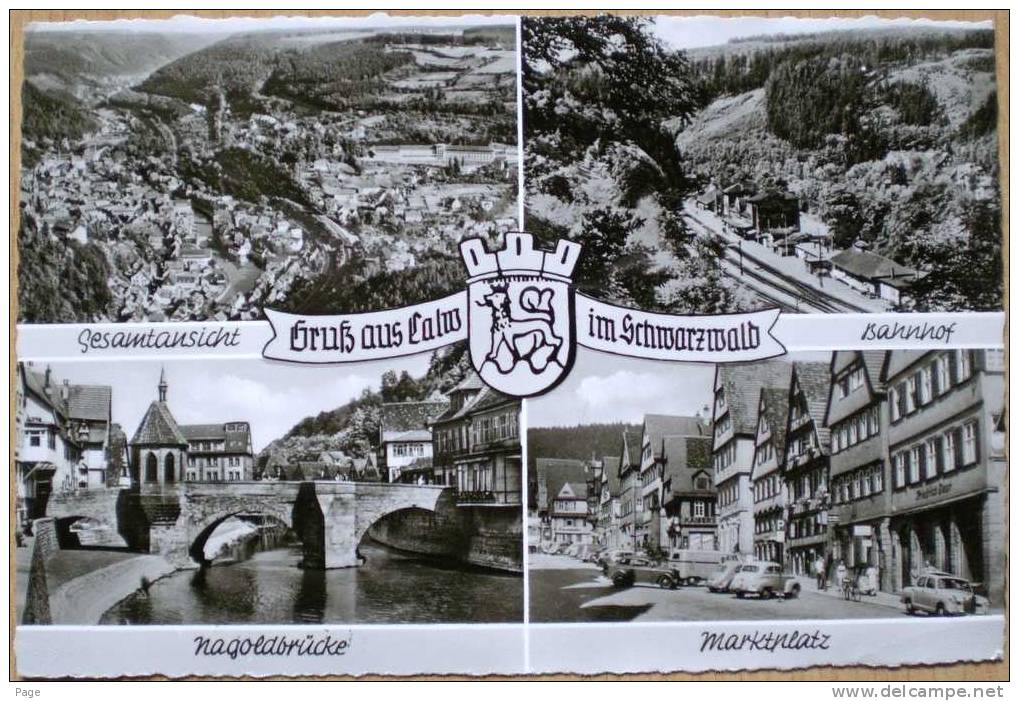 Calw, Mehrbild-Karte,Gesamtansicht,Bahnhof,Marktplatz,1960,Berühmte Persönlichkeiten,von Weitzsäcker,Brackenheim. - Calw
