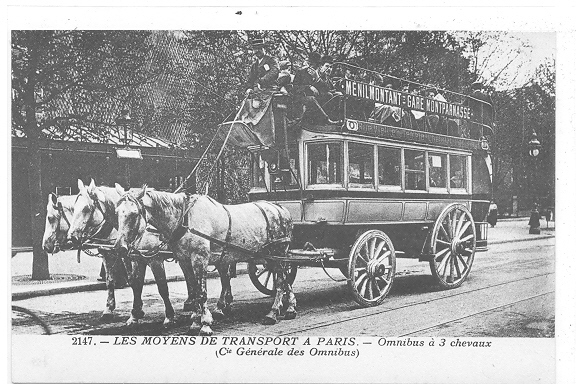 75 // PARIS, Les Moyens De Transport à Paris, OMNIBUS A TROIS CHEVAUX, / MENILMONTANT GARE MONTPARNASSE 2147 - Openbaar Vervoer