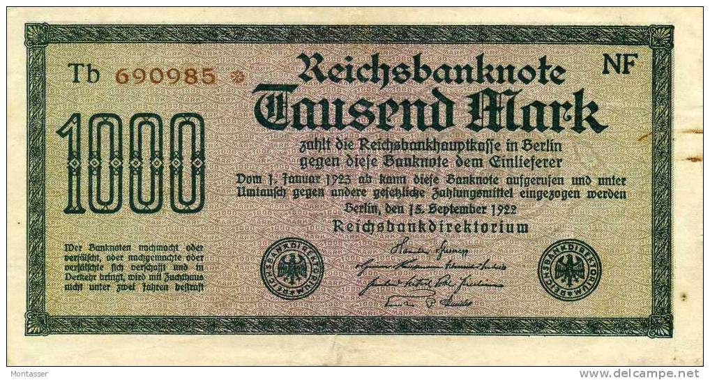 1000 MARK. Berlin , 15 September 1922. - 1000 Mark