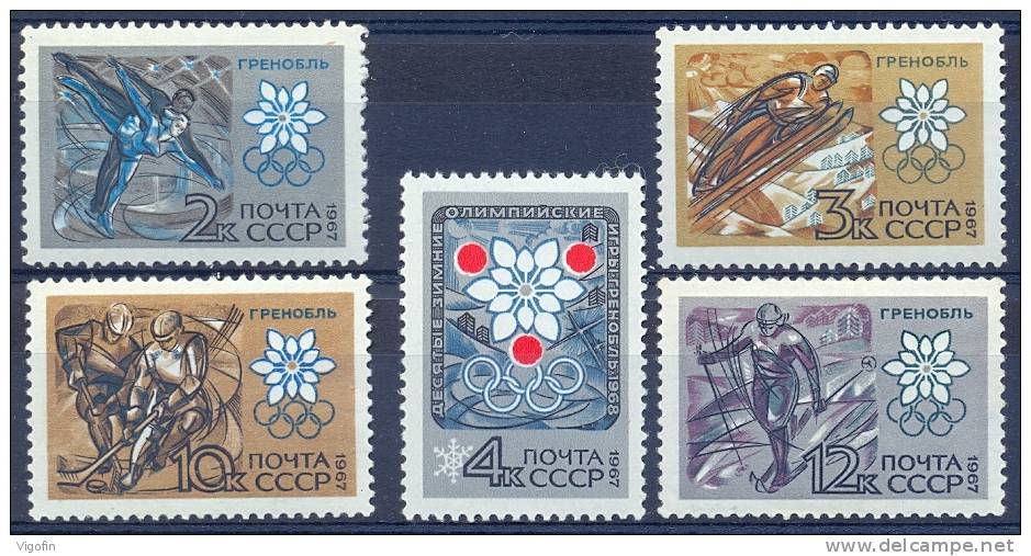 USSR 1967-3393-7 OLYMPIC GAMES GRENOBEL, S S S R, 1 X 5v, MNH - Inverno1968: Grenoble