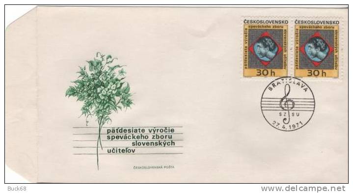 TCHECOSLOVAQUIE 1848 FDC ETB Premier Jour : Choeur Slovaque Chorale Chant Singer Note Portée Rose - FDC