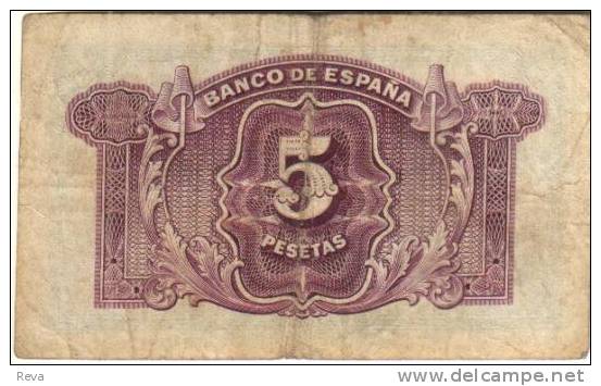 SPAIN 5 PESETAS GREEN WOMAN FRONT & EMBLEM BACK  DATED 1935 F+ P.85 READ DESCRIPTION !! - 5 Peseten