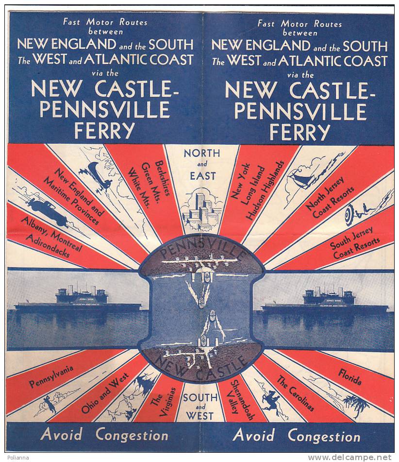 B0161 Brochure Turistica Fast Motor Routes NEW ENGLAND-SOUTH - WEST-ATLANTIC COAST - NEW CASTLE-PENNSVILLE FERRY 1933 - Turismo, Viaggi