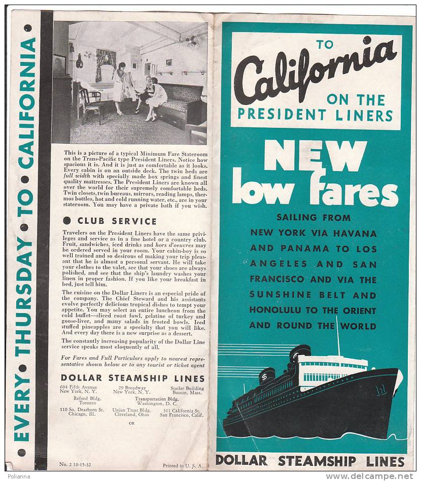 B0162 Brochure Turistica DOLLAR STEAMSHIP LINES 1932 - CALIFORNIA /PRESIDENT LINER/NAVI - Altri & Non Classificati